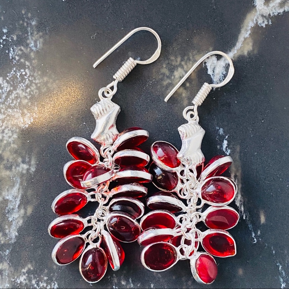 Red Garnet Gemstone Sterling Silver Earrings